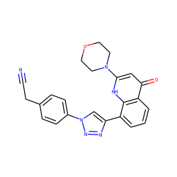 N#CCc1ccc(-n2cc(-c3cccc4c(=O)cc(N5CCOCC5)[nH]c34)nn2)cc1 ZINC000165612184