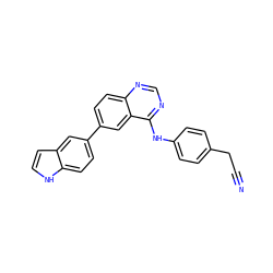 N#CCc1ccc(Nc2ncnc3ccc(-c4ccc5[nH]ccc5c4)cc23)cc1 ZINC001772585684