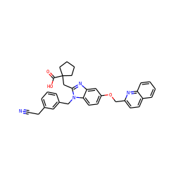 N#CCc1cccc(Cn2c(CC3(C(=O)O)CCCC3)nc3cc(OCc4ccc5ccccc5n4)ccc32)c1 ZINC000226128425