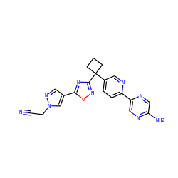 N#CCn1cc(-c2nc(C3(c4ccc(-c5cnc(N)cn5)nc4)CCC3)no2)cn1 ZINC000096175579