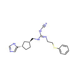 N#CN/C(=N/CCSc1ccccc1)NC[C@H]1CC[C@H](c2cnc[nH]2)C1 ZINC000653916387