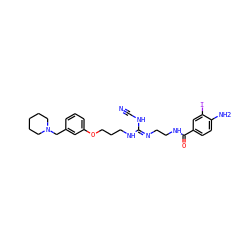 N#CN/C(=N\CCNC(=O)c1ccc(N)c(I)c1)NCCCOc1cccc(CN2CCCCC2)c1 ZINC000026376598