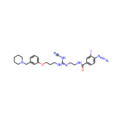 N#CN/C(=N\CCNC(=O)c1ccc(N=[N+]=[N-])c(I)c1)NCCCOc1cccc(CN2CCCCC2)c1 ZINC000026379332