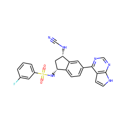 N#CN[C@H]1C[C@@H](NS(=O)(=O)c2cccc(F)c2)c2ccc(-c3ncnc4[nH]ccc34)cc21 ZINC001772820564