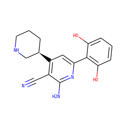 N#Cc1c([C@@H]2CCCNC2)cc(-c2c(O)cccc2O)nc1N ZINC000028359614