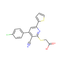 N#Cc1c(-c2ccc(Cl)cc2)cc(-c2cccs2)nc1SCC(=O)O ZINC000002405668