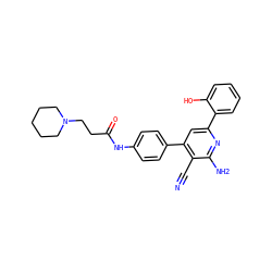 N#Cc1c(-c2ccc(NC(=O)CCN3CCCCC3)cc2)cc(-c2ccccc2O)nc1N ZINC000013488173