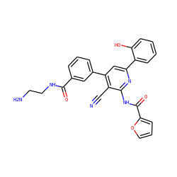 N#Cc1c(-c2cccc(C(=O)NCCN)c2)cc(-c2ccccc2O)nc1NC(=O)c1ccco1 ZINC000049803768
