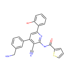 N#Cc1c(-c2cccc(CN)c2)cc(-c2ccccc2O)nc1NC(=O)c1cccs1 ZINC000049803635