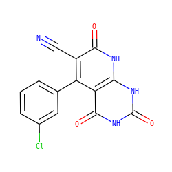 N#Cc1c(-c2cccc(Cl)c2)c2c(=O)[nH]c(=O)[nH]c2[nH]c1=O ZINC000139283647
