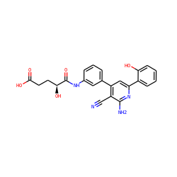 N#Cc1c(-c2cccc(NC(=O)[C@@H](O)CCC(=O)O)c2)cc(-c2ccccc2O)nc1N ZINC000013488165