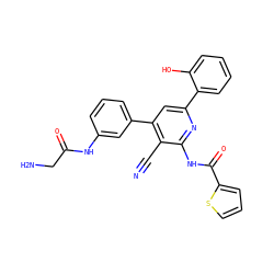 N#Cc1c(-c2cccc(NC(=O)CN)c2)cc(-c2ccccc2O)nc1NC(=O)c1cccs1 ZINC000049808657