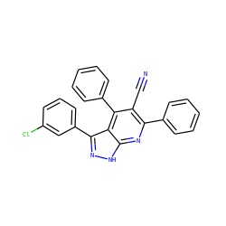 N#Cc1c(-c2ccccc2)nc2[nH]nc(-c3cccc(Cl)c3)c2c1-c1ccccc1 ZINC001772641307