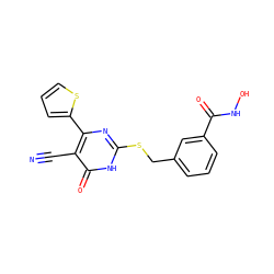 N#Cc1c(-c2cccs2)nc(SCc2cccc(C(=O)NO)c2)[nH]c1=O ZINC001772644214