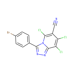 N#Cc1c(Cl)c(Cl)c2nnc(-c3ccc(Br)cc3)n2c1Cl ZINC000000712627