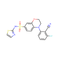 N#Cc1c(F)cccc1N1CCOc2cc(S(=O)(=O)Nc3nccs3)ccc21 ZINC000220311257