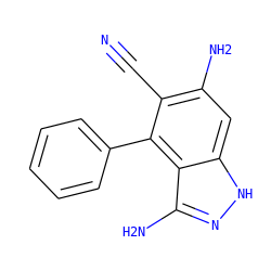 N#Cc1c(N)cc2[nH]nc(N)c2c1-c1ccccc1 ZINC000049538664