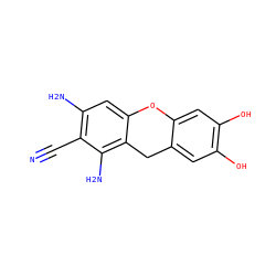 N#Cc1c(N)cc2c(c1N)Cc1cc(O)c(O)cc1O2 ZINC000473244388