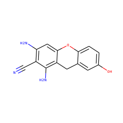 N#Cc1c(N)cc2c(c1N)Cc1cc(O)ccc1O2 ZINC000473235337