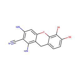 N#Cc1c(N)cc2c(c1N)Cc1ccc(O)c(O)c1O2 ZINC000473243914