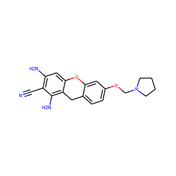 N#Cc1c(N)cc2c(c1N)Cc1ccc(OCN3CCCC3)cc1O2 ZINC000473245219