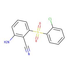 N#Cc1c(N)cccc1S(=O)(=O)c1ccccc1Cl ZINC000005933964