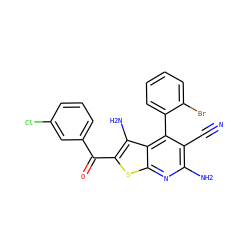N#Cc1c(N)nc2sc(C(=O)c3cccc(Cl)c3)c(N)c2c1-c1ccccc1Br ZINC000072316649