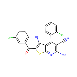 N#Cc1c(N)nc2sc(C(=O)c3cccc(Cl)c3)c(N)c2c1-c1ccccc1Cl ZINC000072316650