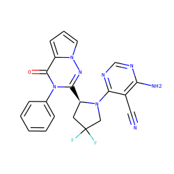 N#Cc1c(N)ncnc1N1CC(F)(F)C[C@H]1c1nn2cccc2c(=O)n1-c1ccccc1 ZINC001772635317
