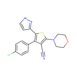 N#Cc1c(N2CCOCC2)sc(-c2cc[nH]n2)c1-c1ccc(Cl)cc1 ZINC000084596325