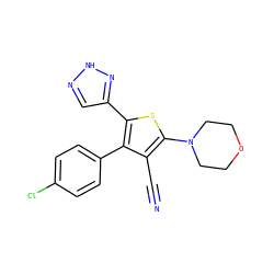 N#Cc1c(N2CCOCC2)sc(-c2cn[nH]n2)c1-c1ccc(Cl)cc1 ZINC000084596327