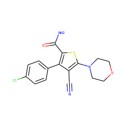 N#Cc1c(N2CCOCC2)sc(C(N)=O)c1-c1ccc(Cl)cc1 ZINC000084635793