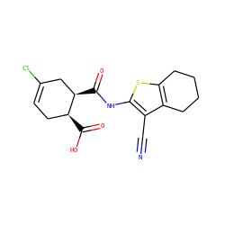 N#Cc1c(NC(=O)[C@@H]2CC(Cl)=CC[C@@H]2C(=O)O)sc2c1CCCC2 ZINC000005046248