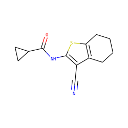 N#Cc1c(NC(=O)C2CC2)sc2c1CCCC2 ZINC000000067618