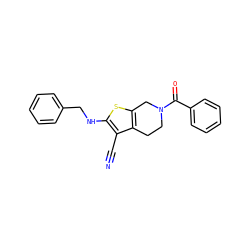 N#Cc1c(NCc2ccccc2)sc2c1CCN(C(=O)c1ccccc1)C2 ZINC000299862546