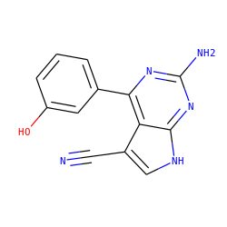 N#Cc1c[nH]c2nc(N)nc(-c3cccc(O)c3)c12 ZINC001772615506