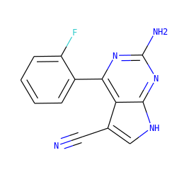 N#Cc1c[nH]c2nc(N)nc(-c3ccccc3F)c12 ZINC001772646826