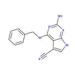 N#Cc1c[nH]c2nc(N)nc(NCc3ccccc3)c12 ZINC001772607504