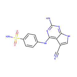 N#Cc1c[nH]c2nc(N)nc(Nc3ccc(S(N)(=O)=O)cc3)c12 ZINC001772575778