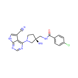 N#Cc1c[nH]c2ncnc(N3CC[C@](N)(CNC(=O)c4ccc(Cl)cc4)C3)c12 ZINC000053226515