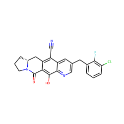N#Cc1c2c(c(O)c3ncc(Cc4cccc(Cl)c4F)cc13)C(=O)N1CCC[C@@H]1C2 ZINC000653895441