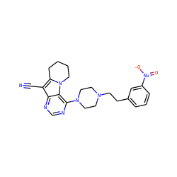 N#Cc1c2n(c3c(N4CCN(CCc5cccc([N+](=O)[O-])c5)CC4)ncnc13)CCCC2 ZINC000013559630