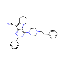 N#Cc1c2n(c3c(N4CCN(CCc5ccccc5)CC4)nc(-c4ccccc4)nc13)CCCC2 ZINC000013559636