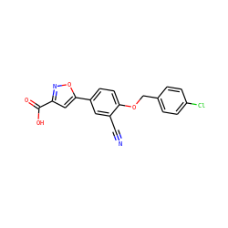 N#Cc1cc(-c2cc(C(=O)O)no2)ccc1OCc1ccc(Cl)cc1 ZINC000049803469
