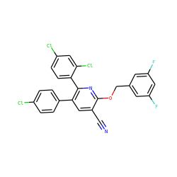 N#Cc1cc(-c2ccc(Cl)cc2)c(-c2ccc(Cl)cc2Cl)nc1OCc1cc(F)cc(F)c1 ZINC000028343194