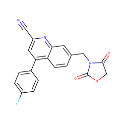 N#Cc1cc(-c2ccc(F)cc2)c2ccc(CN3C(=O)COC3=O)cc2n1 ZINC000221622081