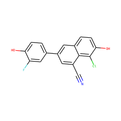 N#Cc1cc(-c2ccc(O)c(F)c2)cc2ccc(O)c(Cl)c12 ZINC000013645117
