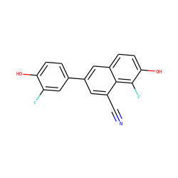 N#Cc1cc(-c2ccc(O)c(F)c2)cc2ccc(O)c(F)c12 ZINC000013645120
