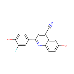 N#Cc1cc(-c2ccc(O)c(F)c2)nc2ccc(O)cc12 ZINC000028527330
