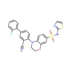 N#Cc1cc(-c2ccccc2F)ccc1N1CCOc2cc(S(=O)(=O)Nc3nccs3)ccc21 ZINC000220312706